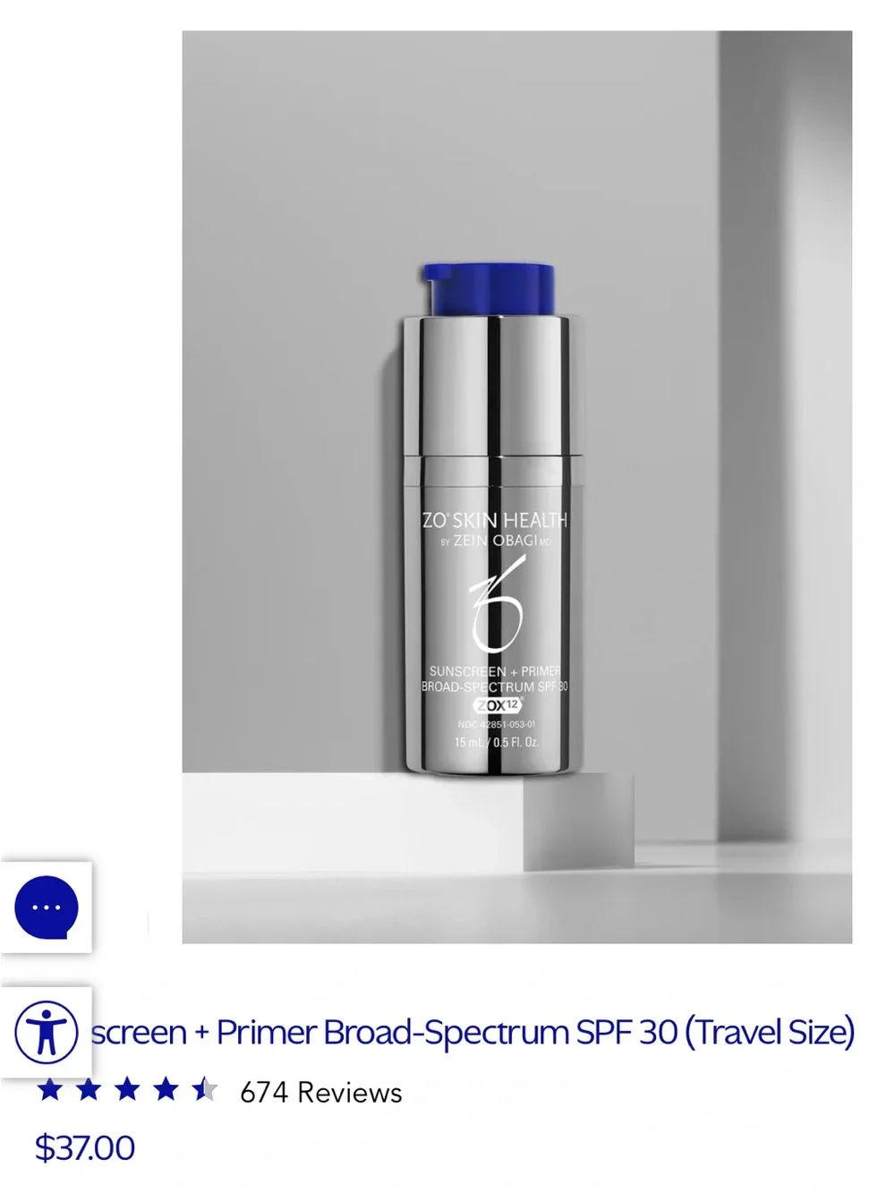 ZO Skim Health Sunscreen + Primer Broad-Spectrum SPF 30 (Travel Size)